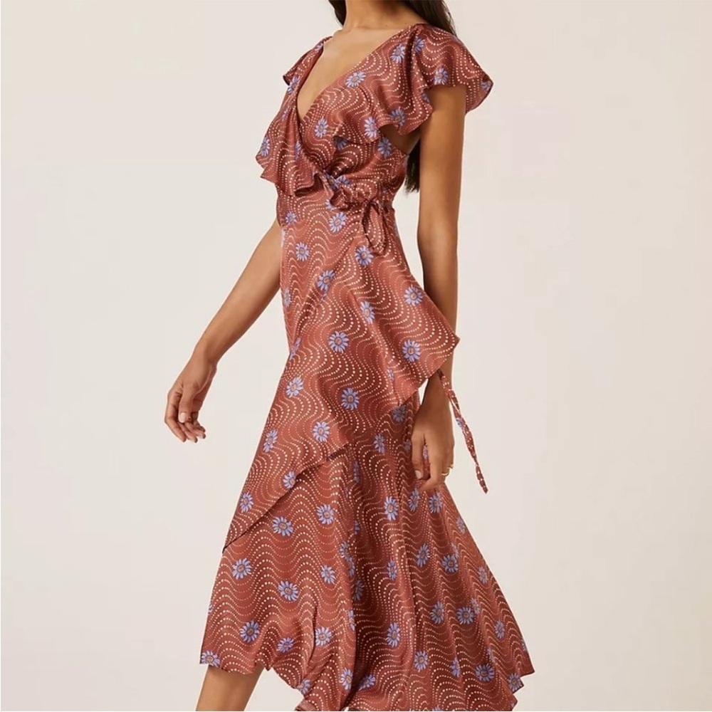 By Anthropolgie Ruffle-Sleeve Printed-Wrap Maxi Dress New Size Medium - Picture 2 of 12